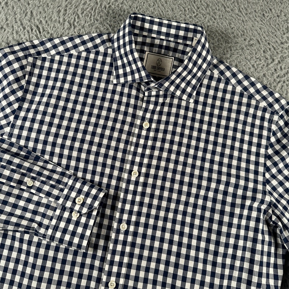 Todd Snyder Shirt Men's 16 Blue White Gingham Button Down Cotton Long Sleeve